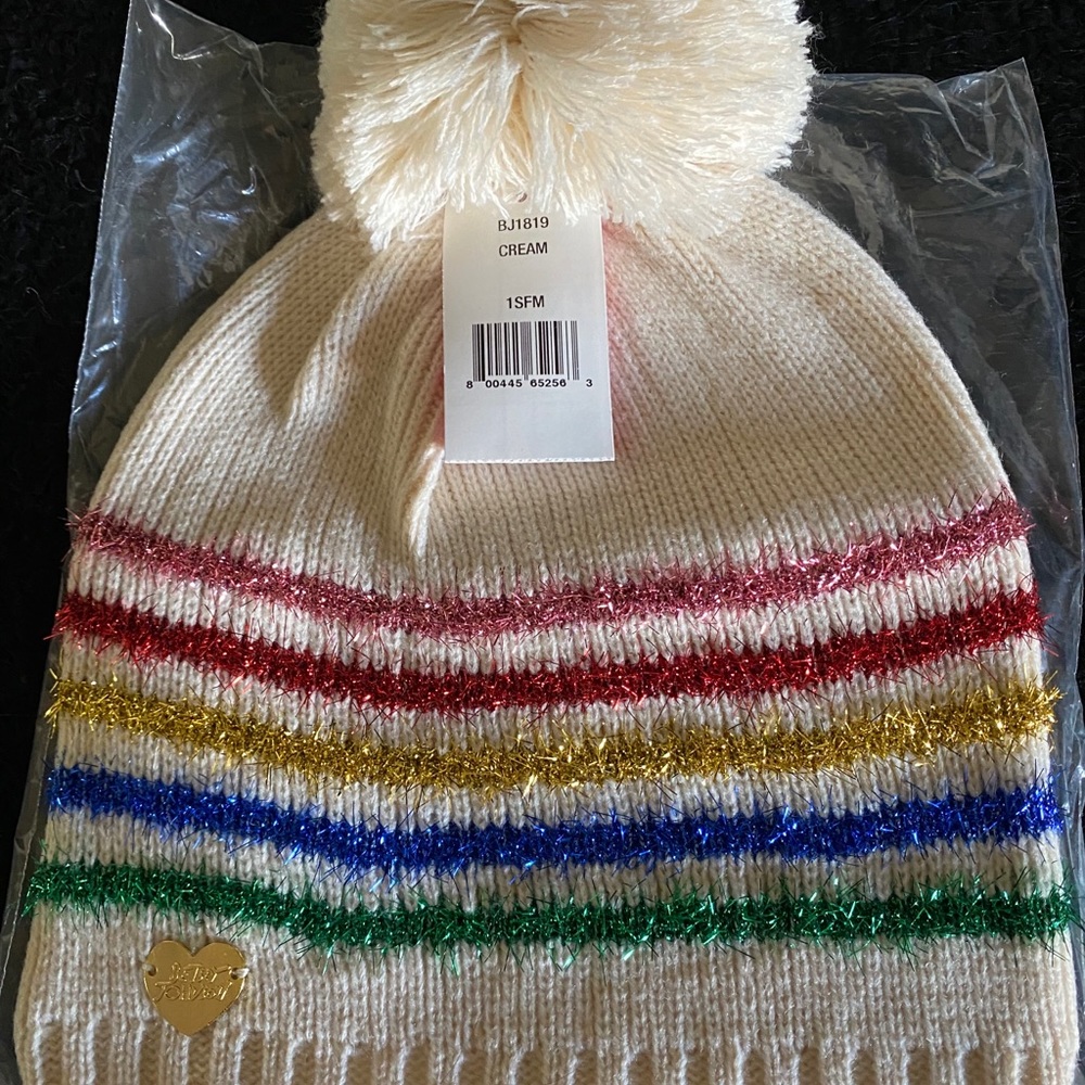 🆕 Betsey Johnson Rainbow Striped Beanie
